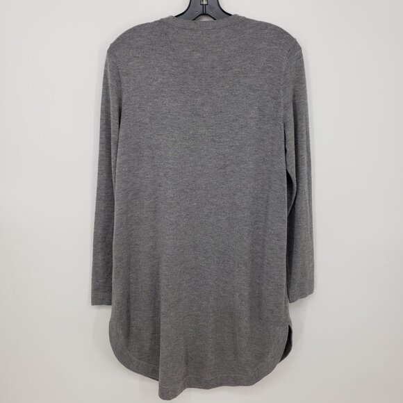 J. Jill Long Button Down Cardigan Sweater S Wool Blend Pockets Crew Neck Gray - Picture 2 of 9